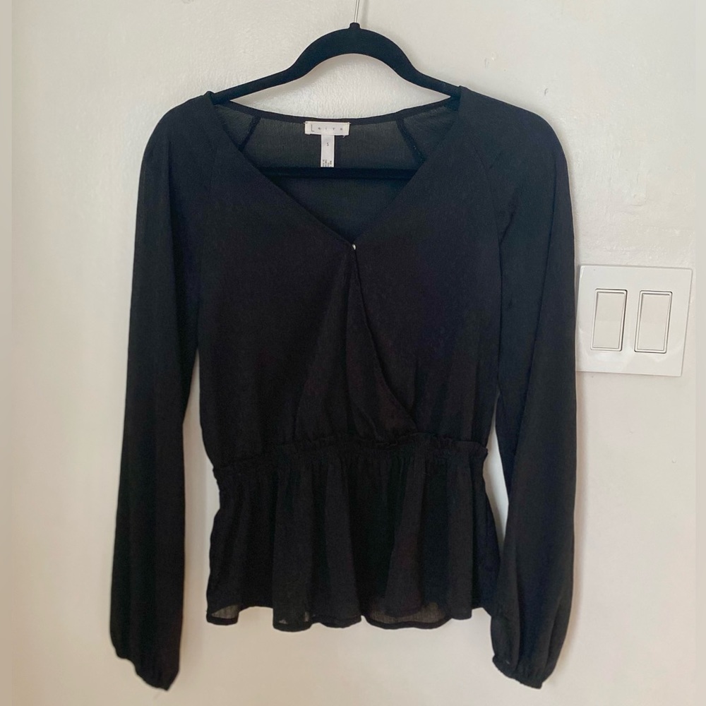 Leith Small Wrap Top with Peplum Waist / Luxe Black Crepe Fabric